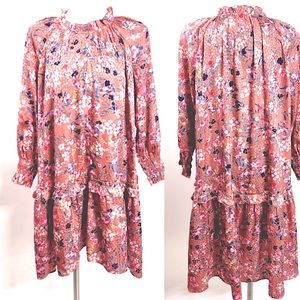 Ann Taylor Spring Long Sleeve Ditsy Floral Ruffled Collar Luncheon Dress MP